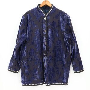 Vintage 90s Koos of Course! Silk‎ Velvet Floral Jacket Reversible Plus Size 1X